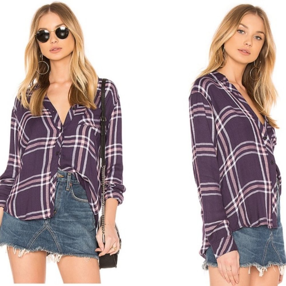 Rails Hunter Plaid Navy Petal Pink Button Down Top